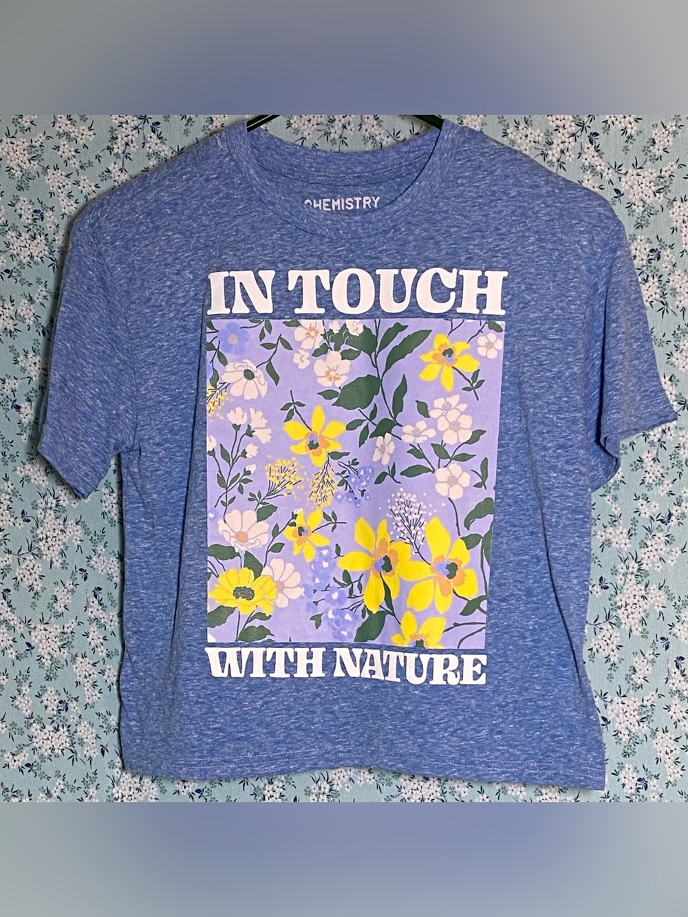 Chemistry Blue Heather Graphic Tee with White Print